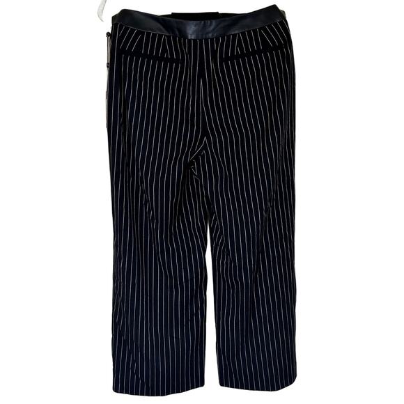 DKNY NWT‎ Women's Faux Leather Striped Wide High Rise Pull On Cropped Pants 4 - Picture 2 of 5